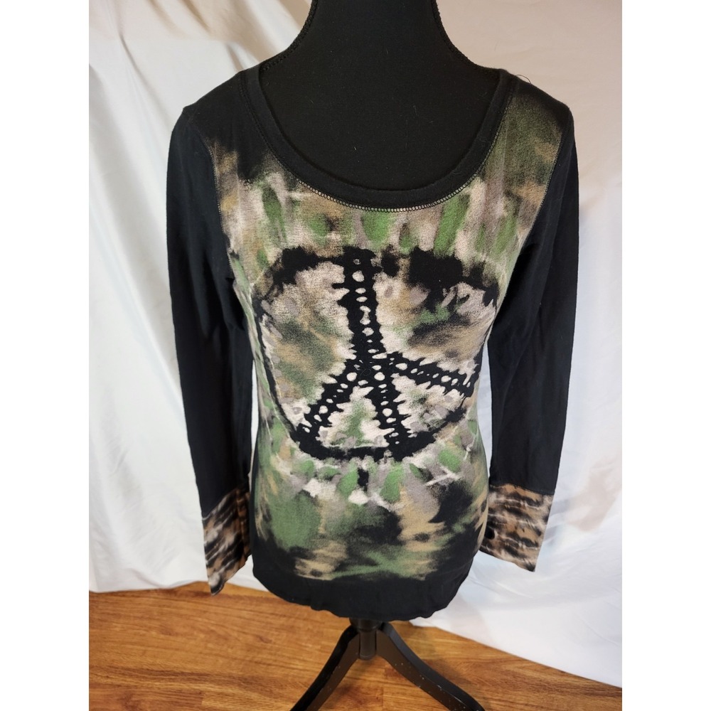 Vtge Y2K Self Esteem Peace Sign Tie Dye Sze XL L/S Thumb Holes